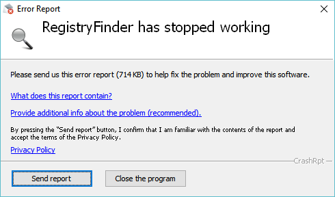 Crash report dialog